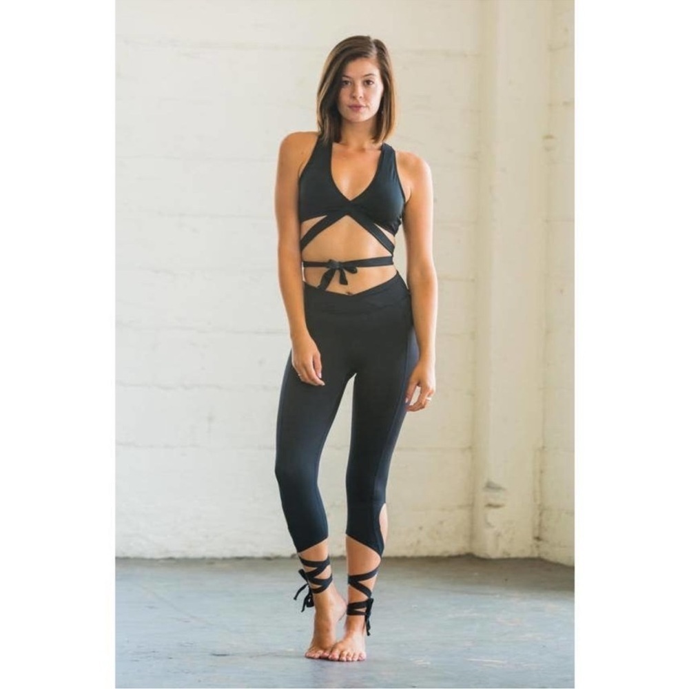 Flexi Lexi Dancer Leggings Tie Lace Wrap Black Stretch Small S Ankle Ribbon